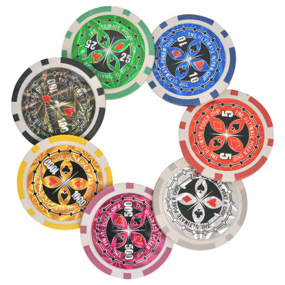 Poker/blackjack set met 600 chips aluminium