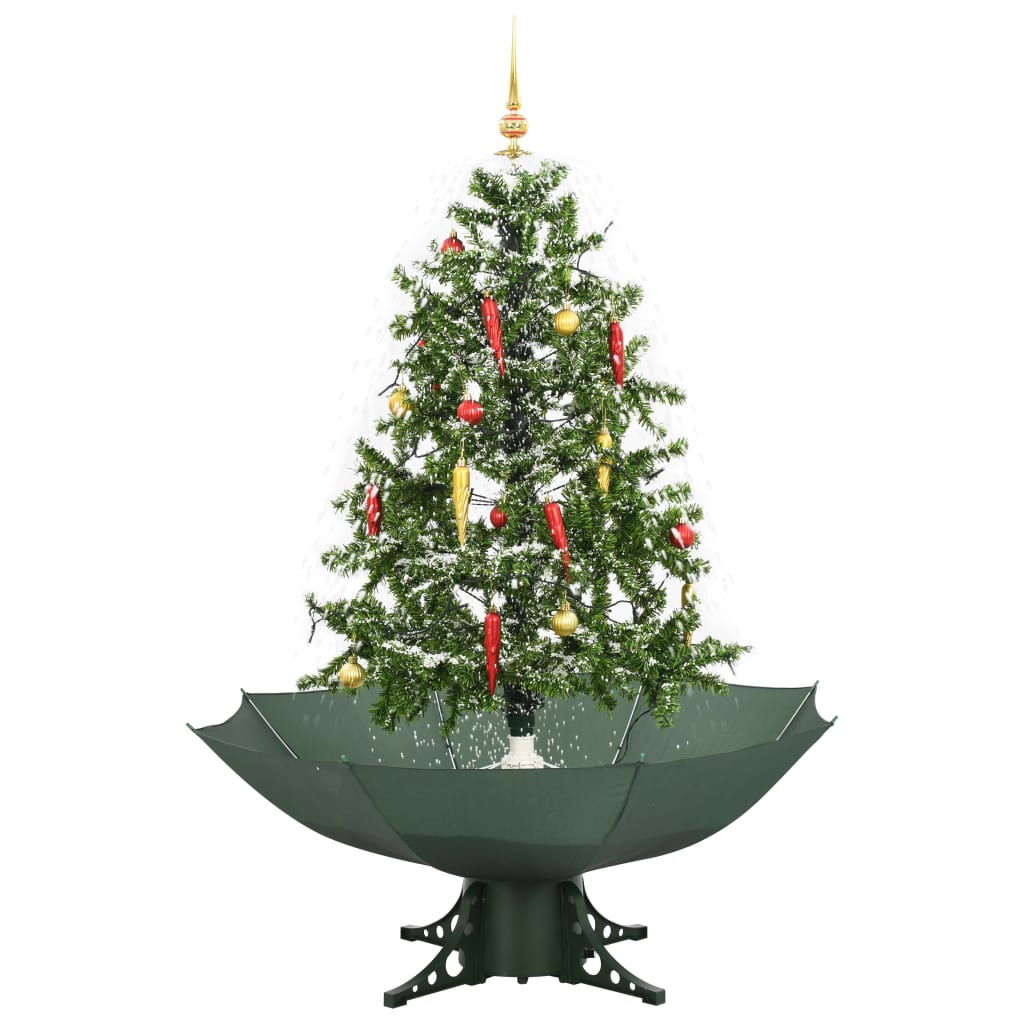 Kerstboom sneeuwend met paraplubasis 140 cm groen