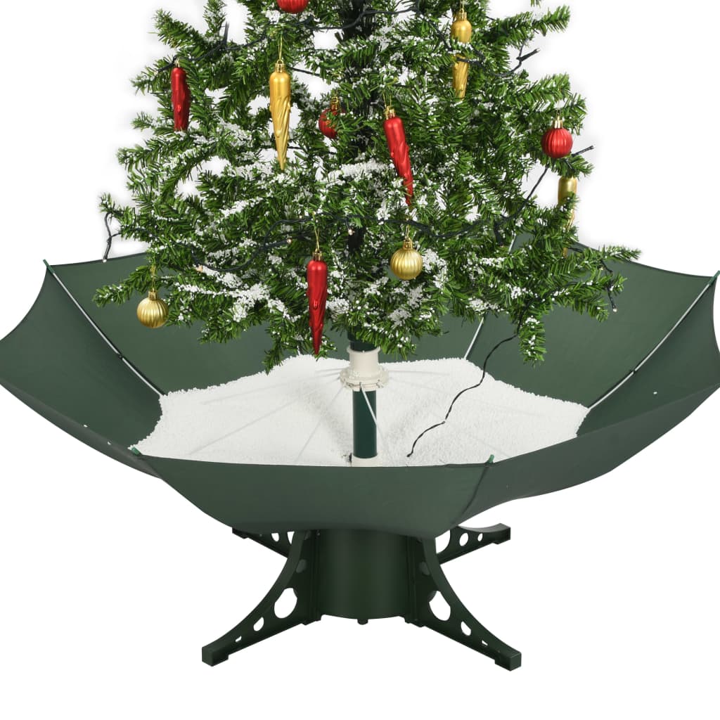 Kerstboom sneeuwend met paraplubasis 140 cm groen