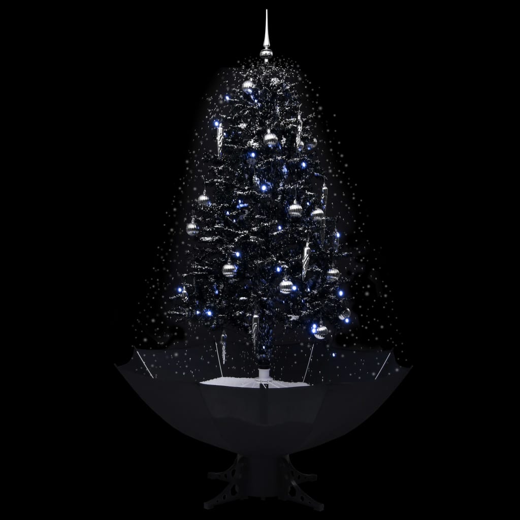 Kerstboom sneeuwend met paraplubasis 170 cm PVC zwart