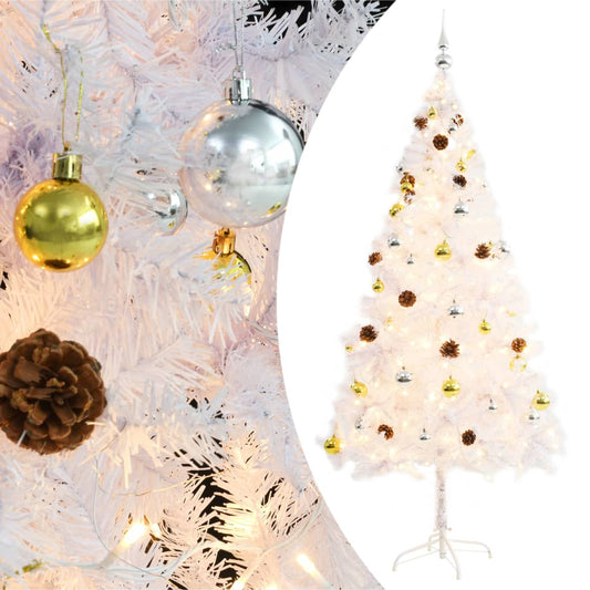 Artificial Christmas tree with lights and Christmas balls 180 cm white