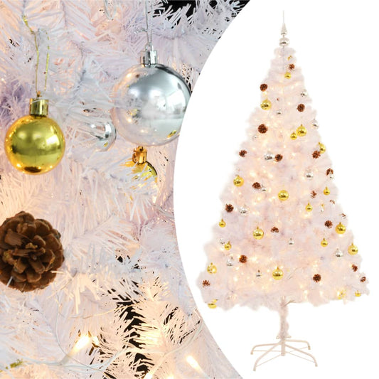 Artificial Christmas tree with lights and Christmas balls 210 cm white