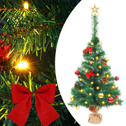 Artificial Christmas tree with lights and Christmas balls 64 cm green