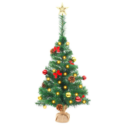 Künstlicher Weihnachtsbaum mit Lichtern und Weihnachtskugeln 64 cm grün