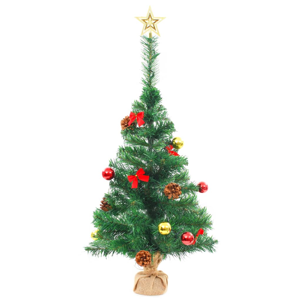 Künstlicher Weihnachtsbaum mit Lichtern und Weihnachtskugeln 64 cm grün