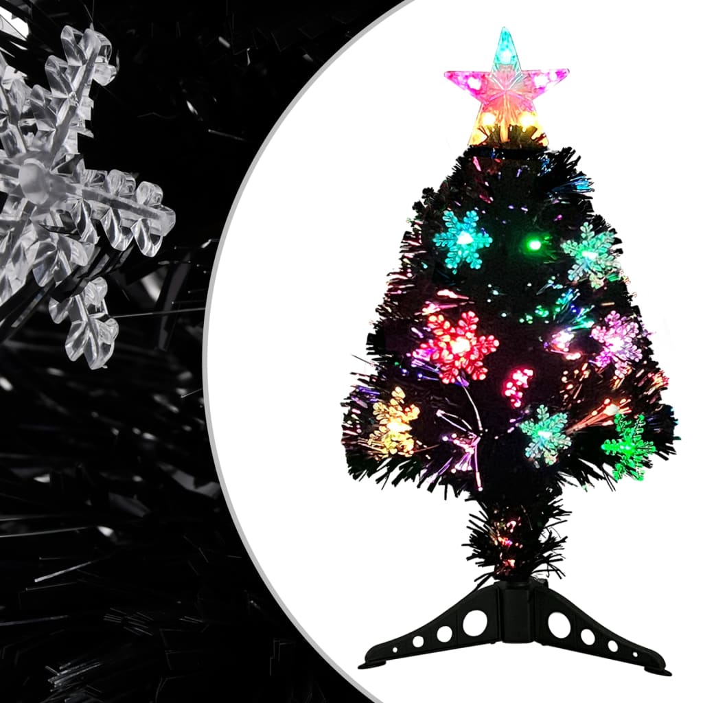 Weihnachtsbaum mit LED-Schneeflocken 64 cm Fiberglas schwarz