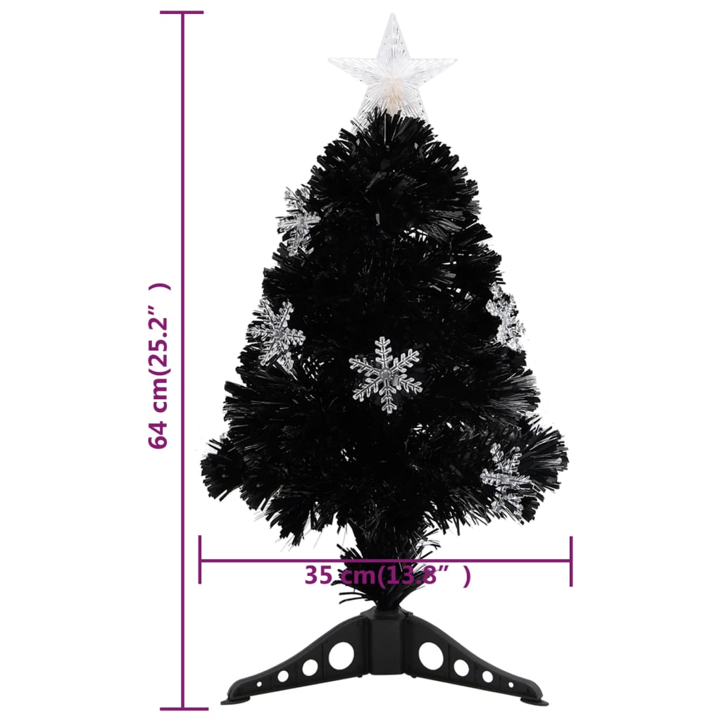 Kerstboom met LED-sneeuwvlokken 64 cm glasvezel zwart