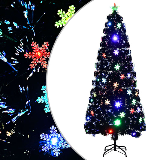 Kerstboom met LED-sneeuwvlokken 210 cm glasvezel zwart