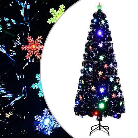 Weihnachtsbaum mit LED Schneeflocken 240 cm Fiberoptik schwarz