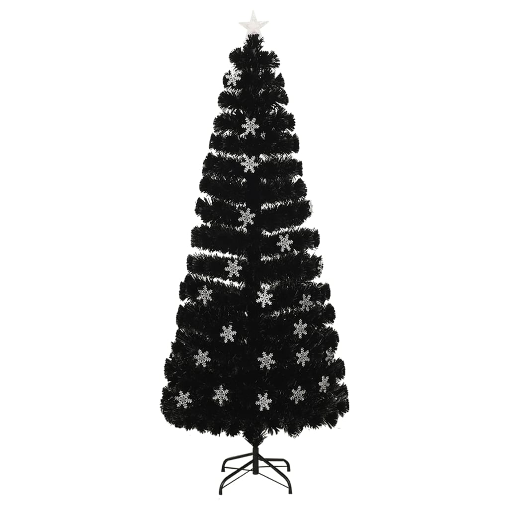 Weihnachtsbaum mit LED Schneeflocken 240 cm Fiberoptik schwarz