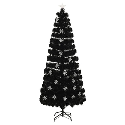 Weihnachtsbaum mit LED Schneeflocken 240 cm Fiberoptik schwarz