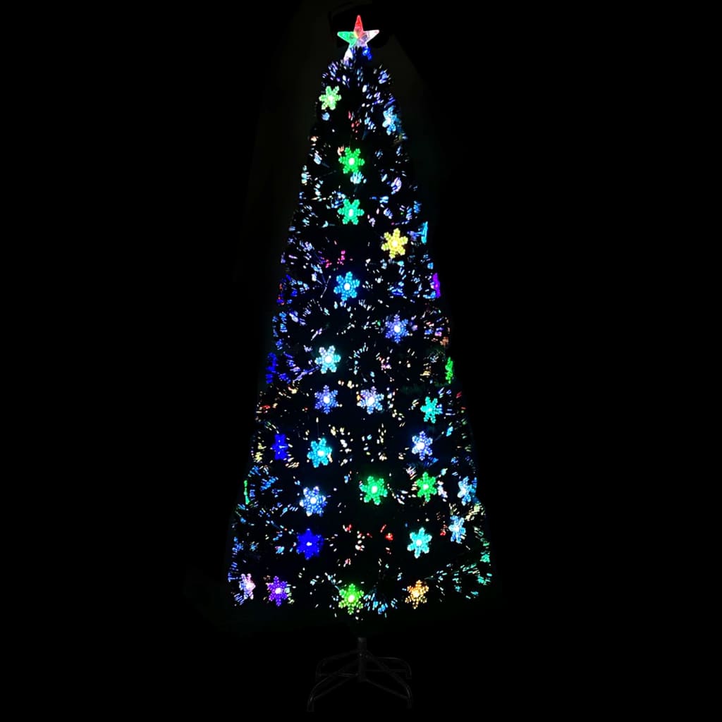 Weihnachtsbaum mit LED Schneeflocken 240 cm Fiberoptik schwarz