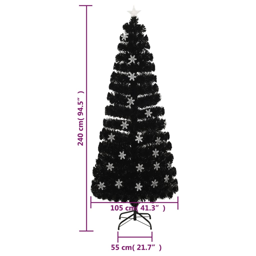 Weihnachtsbaum mit LED Schneeflocken 240 cm Fiberoptik schwarz