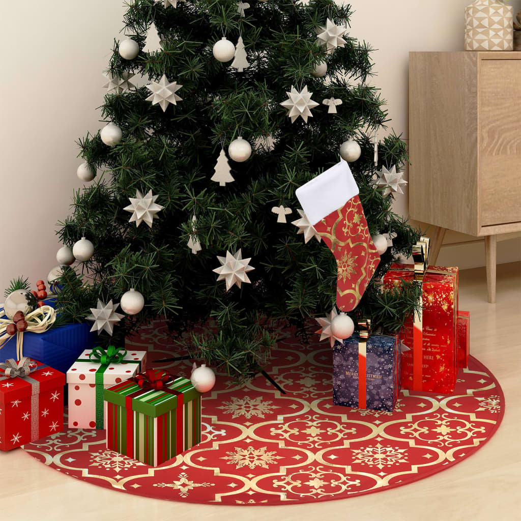 Kerstboomrok luxe met sok 150 cm stof rood