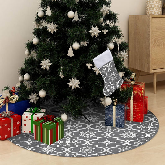 Christmas tree skirt luxury with sock 150 cm fabric gray