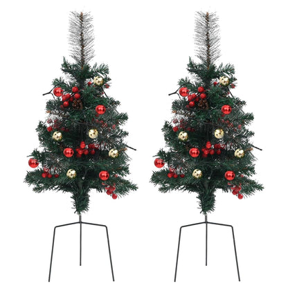 Tuinkerstbomen 2 st met verlichting 76 cm PVC