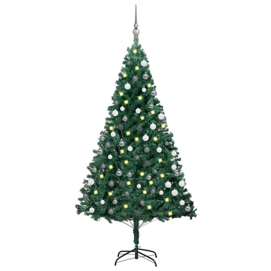 Kunstkerstboom met verlichting en kerstballen 180 cm PVC groen