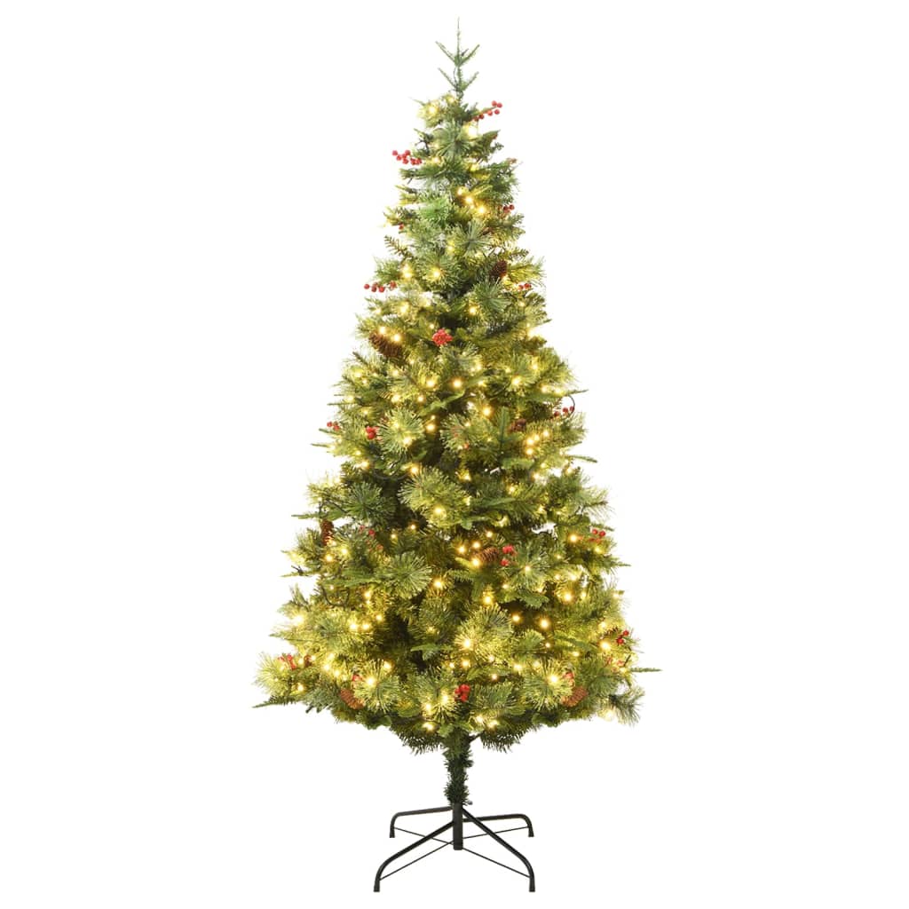 Weihnachtsbaum mit LED und Tannenzapfen 195 cm PVC und PE grün