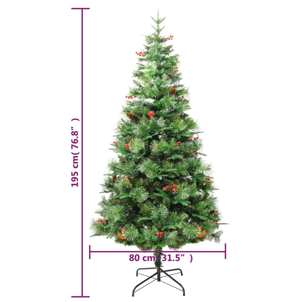 Weihnachtsbaum mit LED und Tannenzapfen 195 cm PVC und PE grün