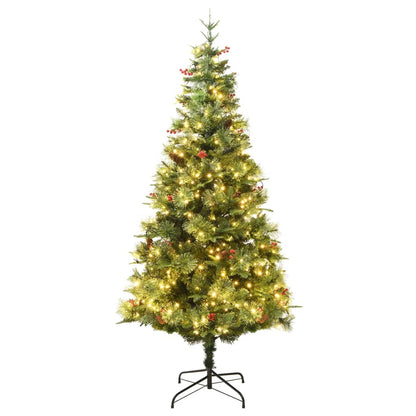 Kerstboom met LED en dennenappels 225 cm PVC en PE groen