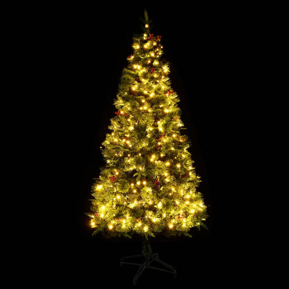 Kerstboom met LED en dennenappels 225 cm PVC en PE groen