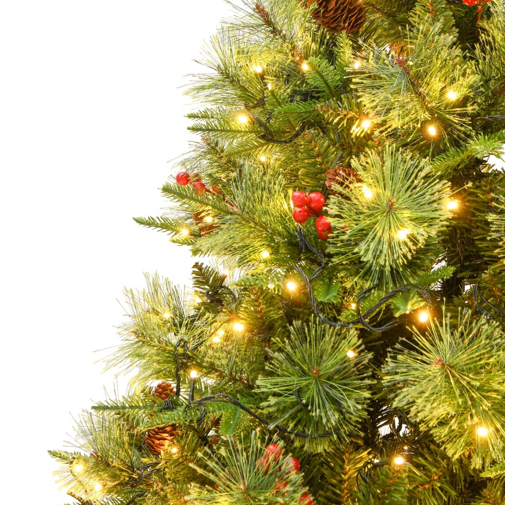 Kerstboom met LED en dennenappels 225 cm PVC en PE groen