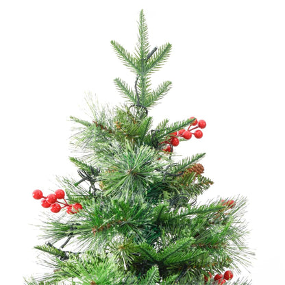 Kerstboom met LED en dennenappels 225 cm PVC en PE groen