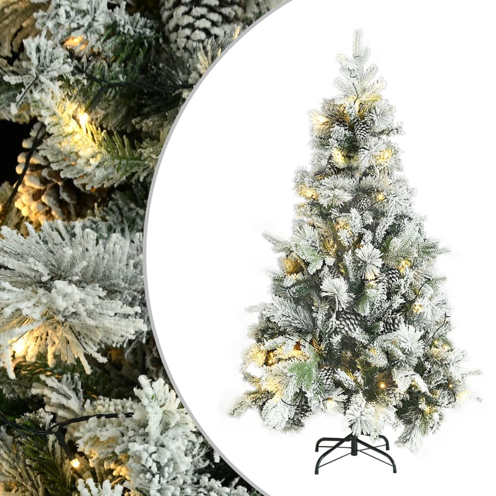 Kerstboom met LED en dennenappels en sneeuw 195 cm PVC en PE