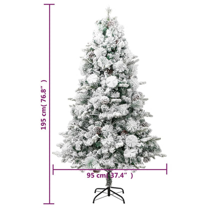 Kerstboom met LED en dennenappels en sneeuw 195 cm PVC en PE