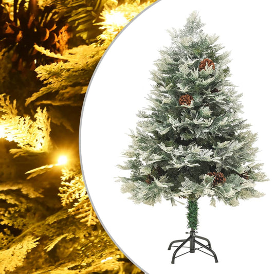 Christmas tree with LED and pine cones 120 cm PVC and PE green