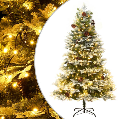 Kerstboom met LED en dennenappels 195 cm PVC en PE groen