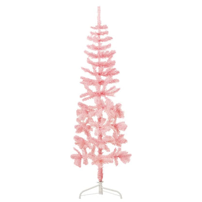 Kunstkerstboom half met standaard smal 120 cm roze