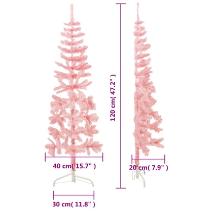 Kunstkerstboom half met standaard smal 120 cm roze