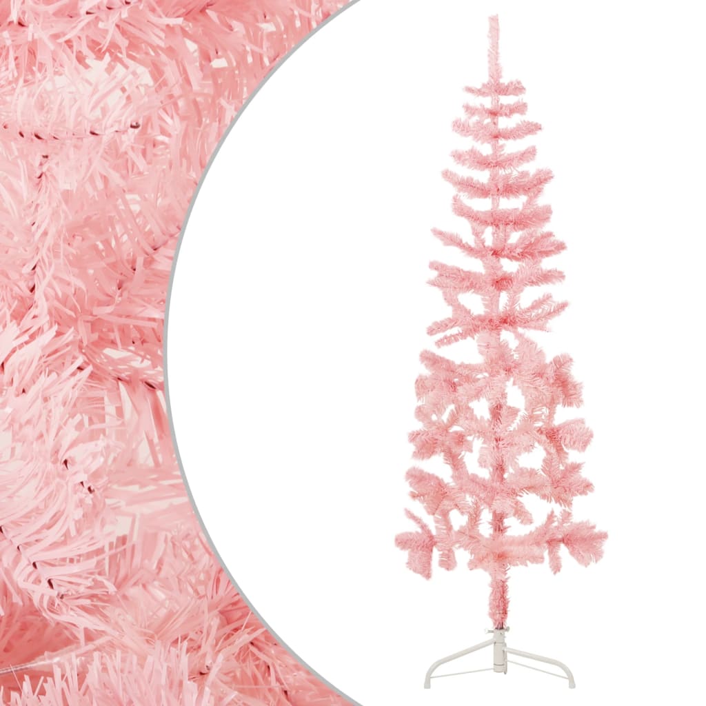 Künstlicher Weihnachtsbaum halb mit Stamm schmal 150 cm rosa