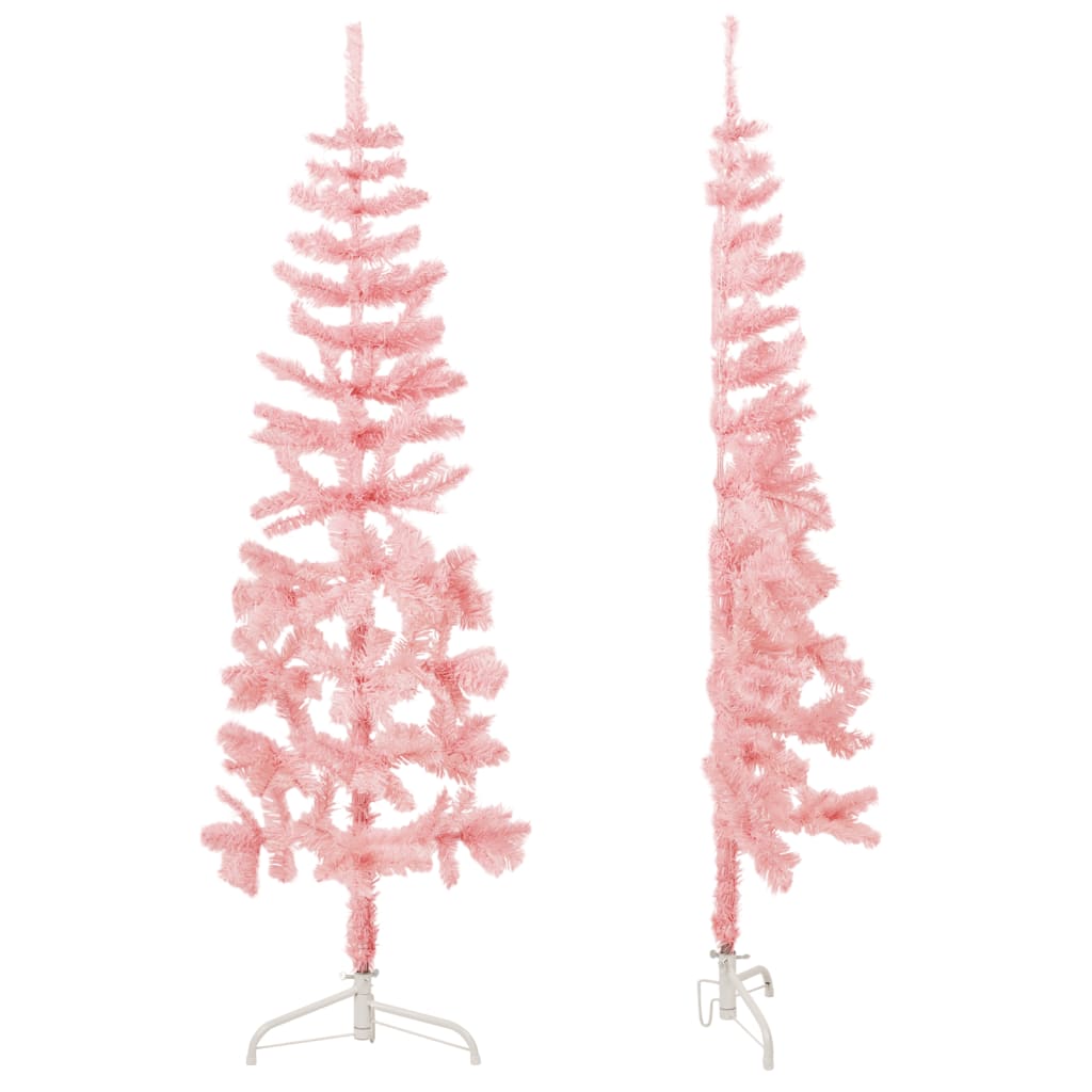 Kunstkerstboom half met standaard smal 150 cm roze