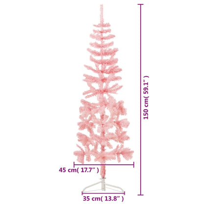 Kunstkerstboom half met standaard smal 150 cm roze