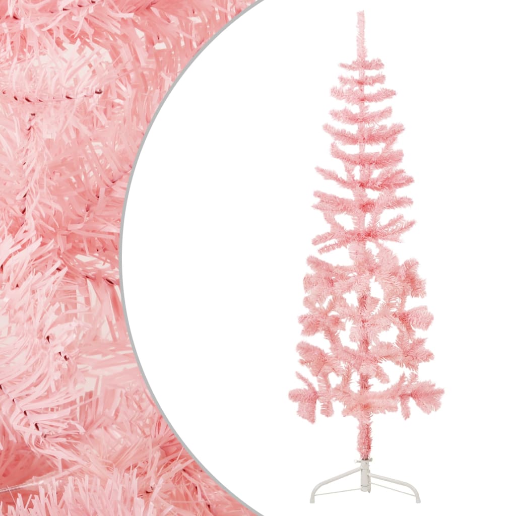 Künstlicher Weihnachtsbaum halb mit Stamm schmal 180 cm rosa