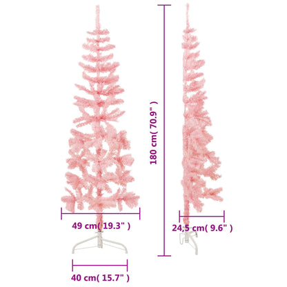 Kunstkerstboom half met standaard smal 180 cm roze