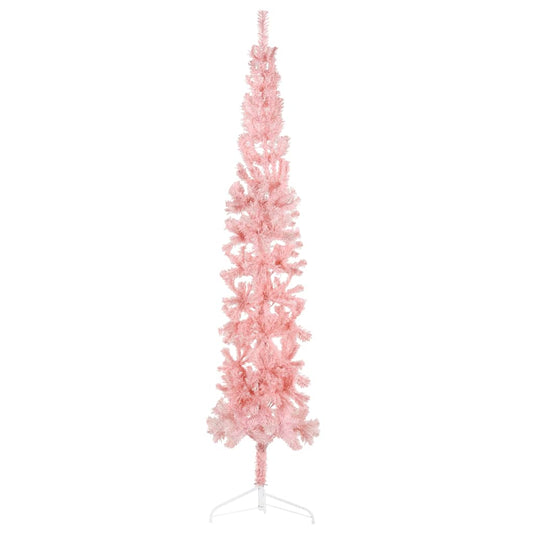 Kunstkerstboom half met standaard smal 210 cm roze