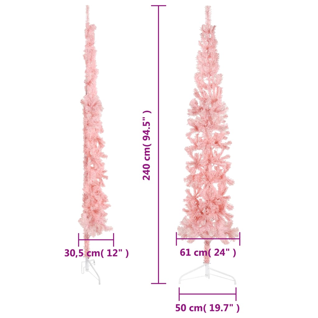 Künstlicher Weihnachtsbaum halb mit Stamm schmal 240 cm rosa