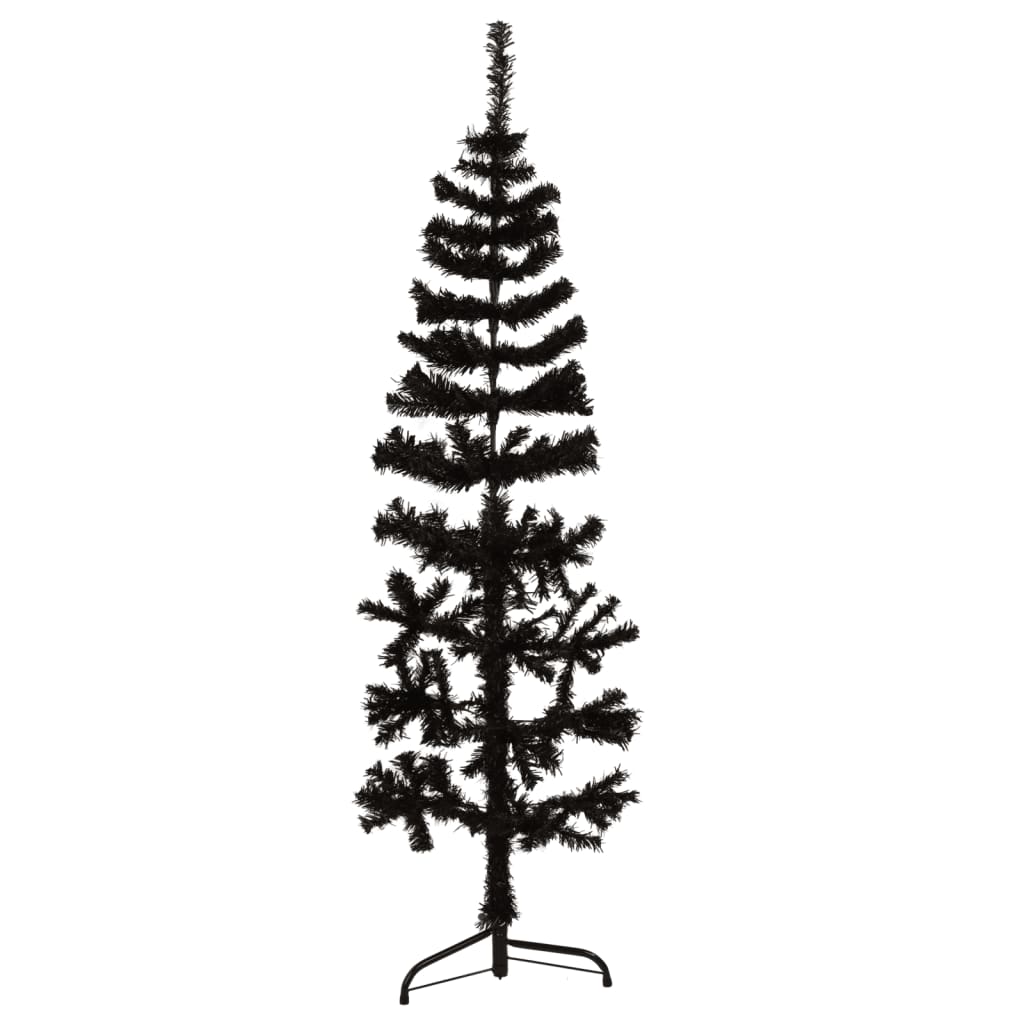 Kunstkerstboom half met standaard smal 120 cm zwart