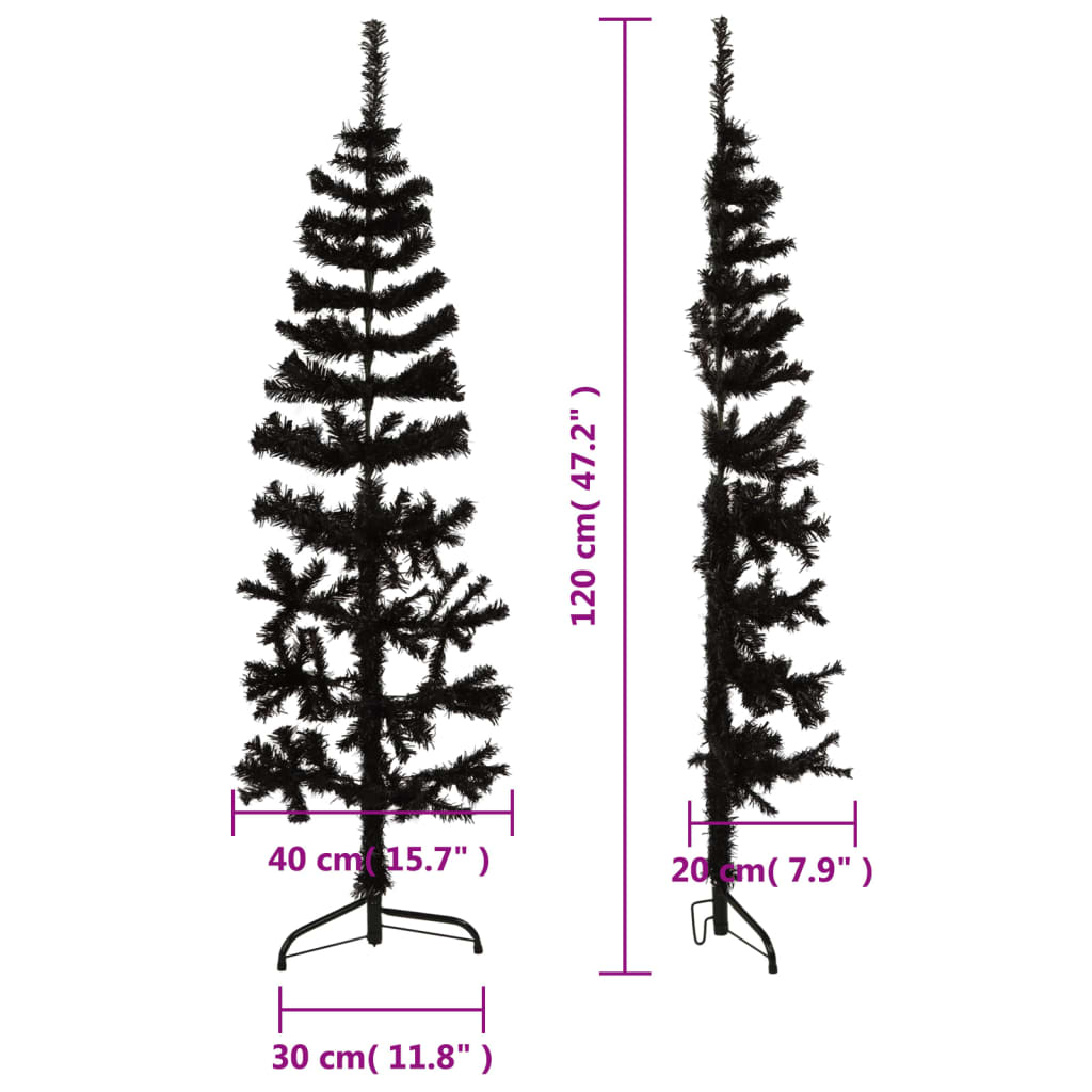 Künstlicher Weihnachtsbaum halb mit Stamm schmal 120 cm schwarz