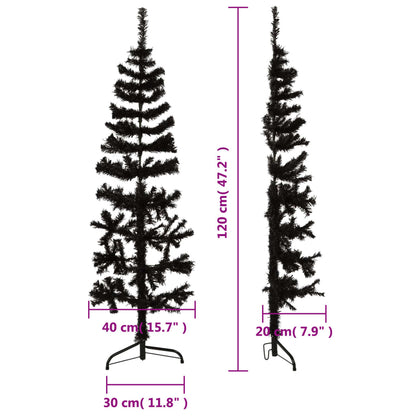 Künstlicher Weihnachtsbaum halb mit Stamm schmal 120 cm schwarz