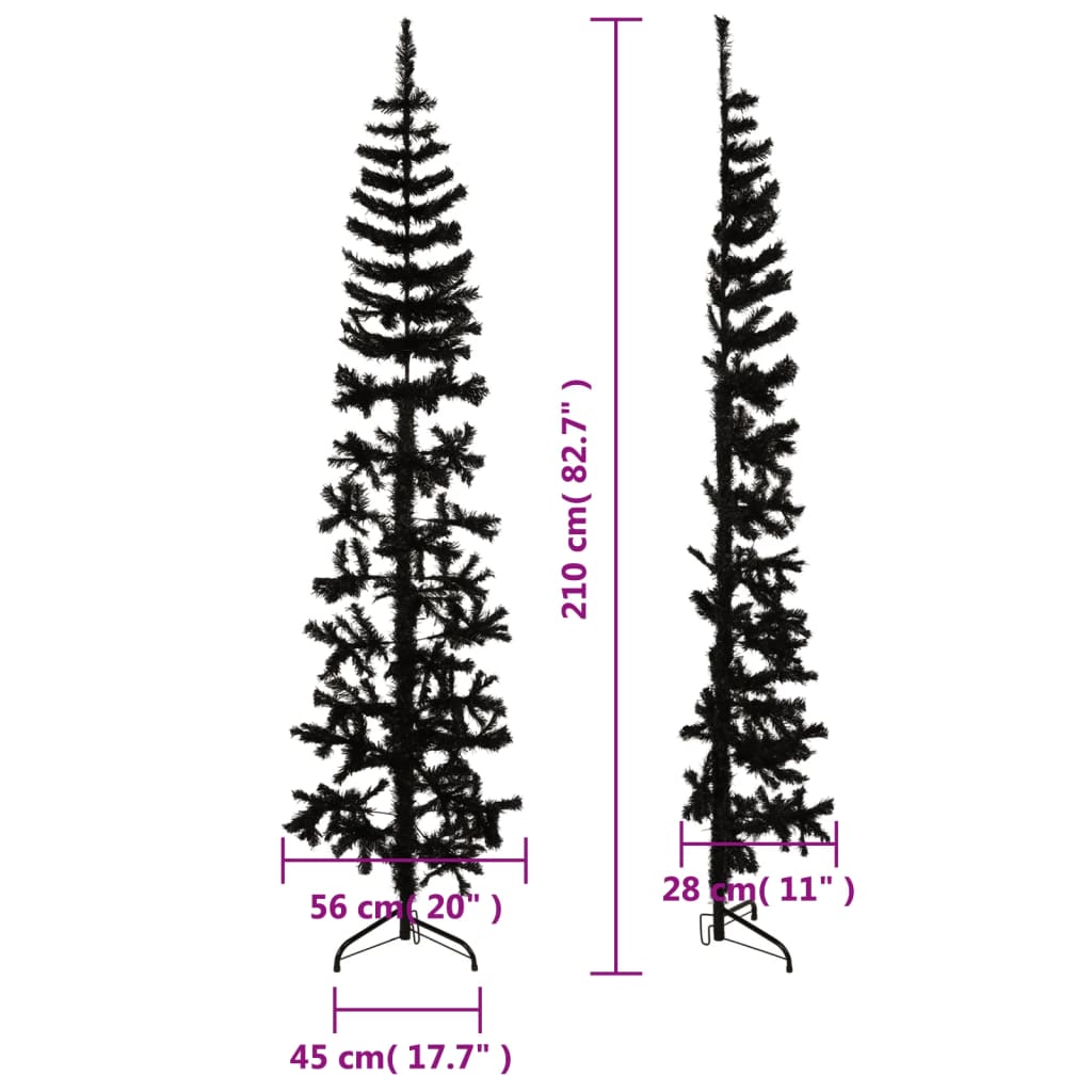 Künstlicher Weihnachtsbaum halb mit Stamm schmal 210 cm schwarz