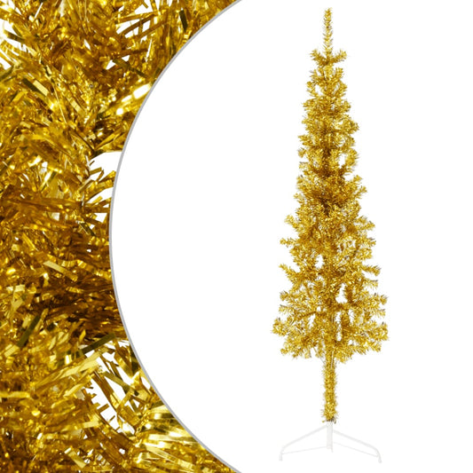 Künstlicher Weihnachtsbaum halb mit Stamm schmal 120 cm goldfarben