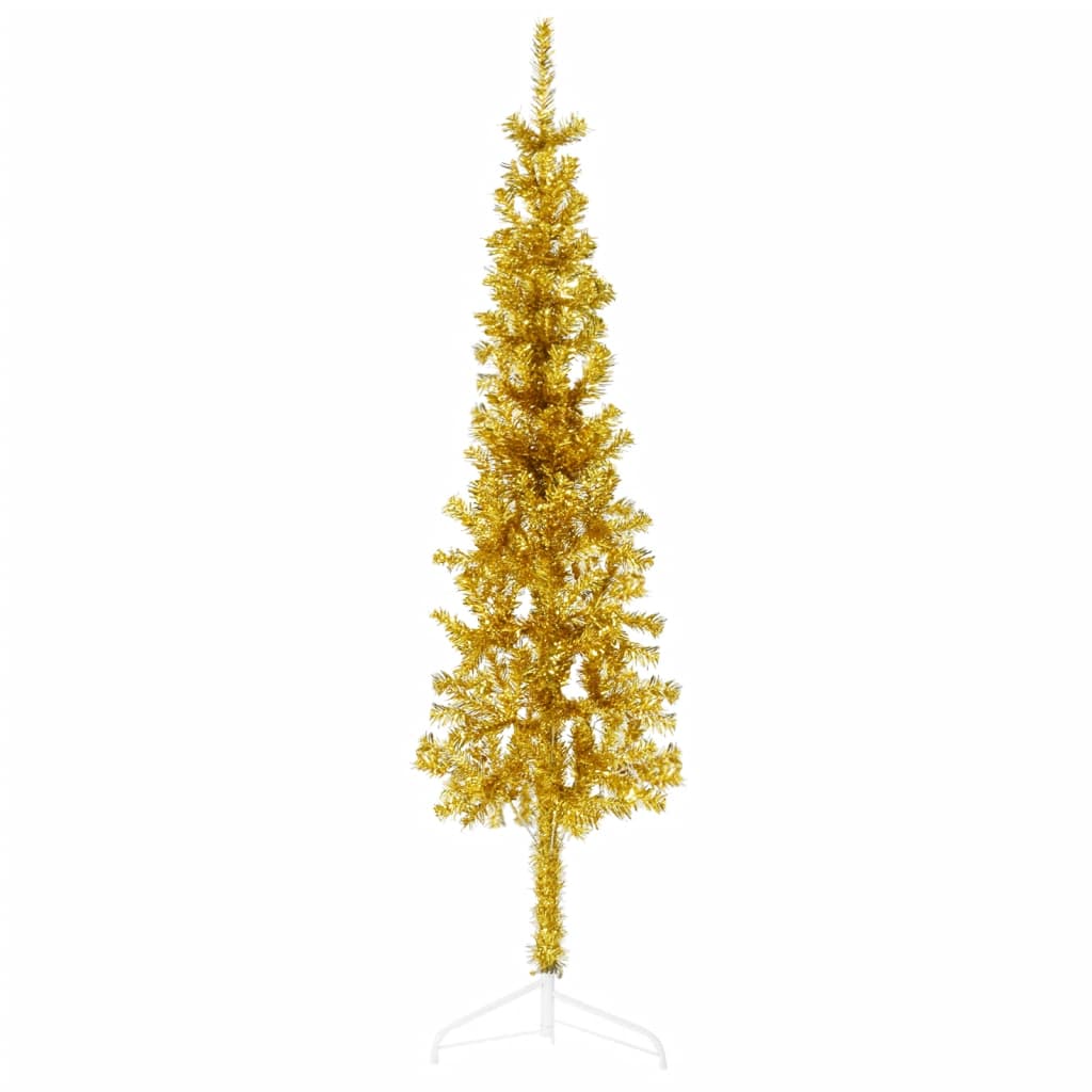 Kunstkerstboom half met standaard smal 120 cm goudkleurig