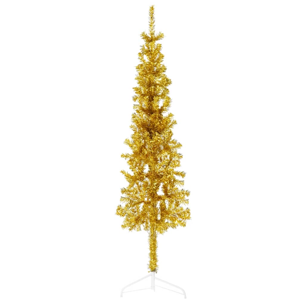 Künstlicher Weihnachtsbaum halb mit Stamm schmal 150 cm goldfarben