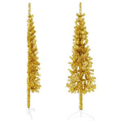 Künstlicher Weihnachtsbaum halb mit Stamm schmal 150 cm goldfarben