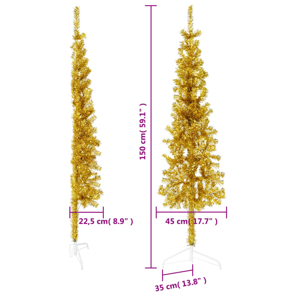 Künstlicher Weihnachtsbaum halb mit Stamm schmal 150 cm goldfarben