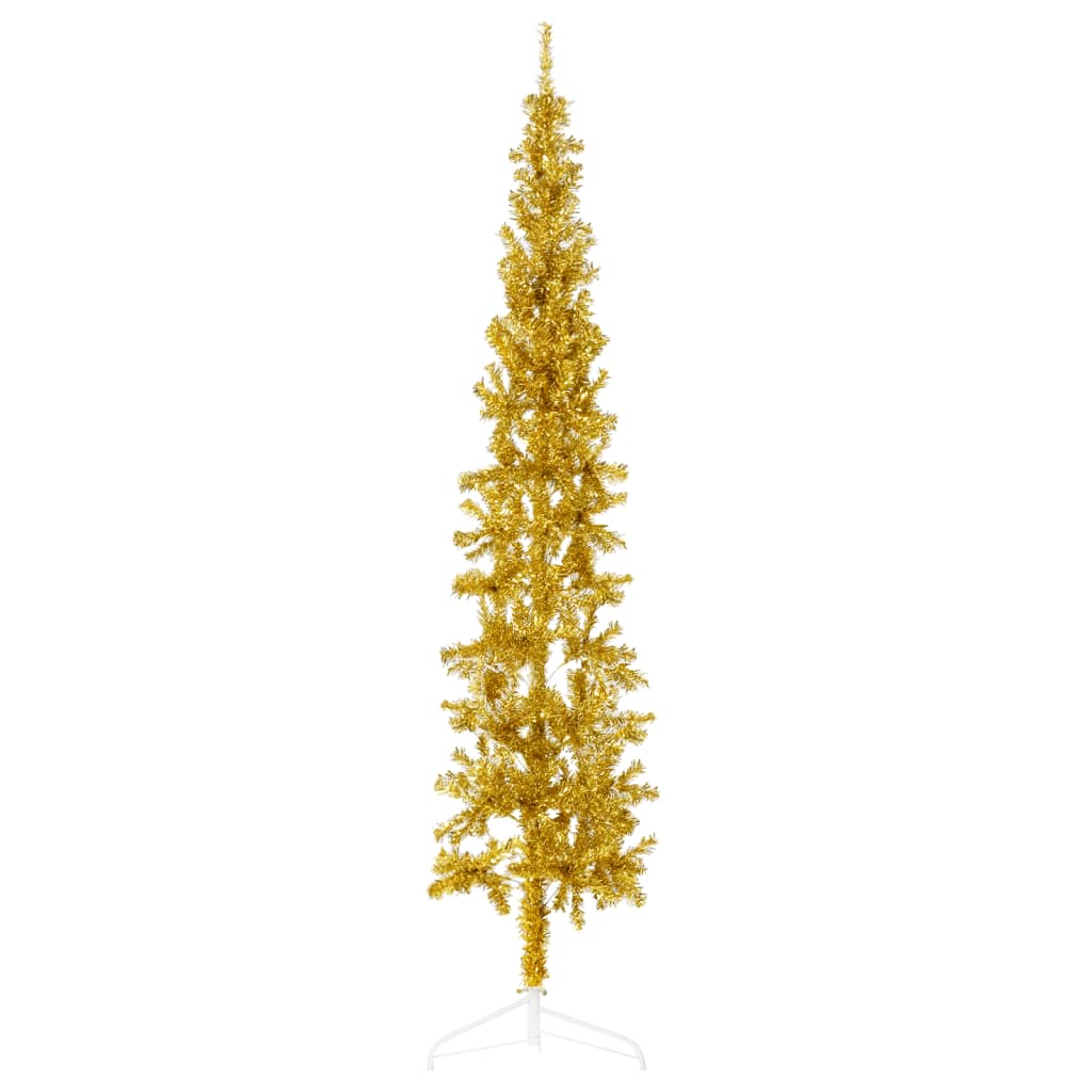 Künstlicher Weihnachtsbaum halb mit Stamm schmal 180 cm goldfarben